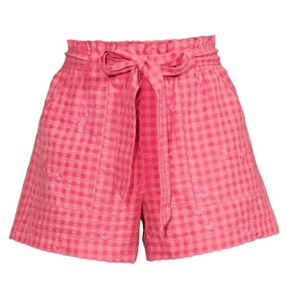 ☔️🔹️NWT Pink Plaid w/Embroidered Lace Floral Print Size 6/28 - Picture 1 of 11